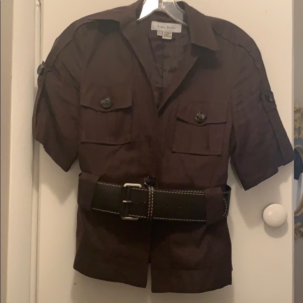 Chocolate brown linen jacket top